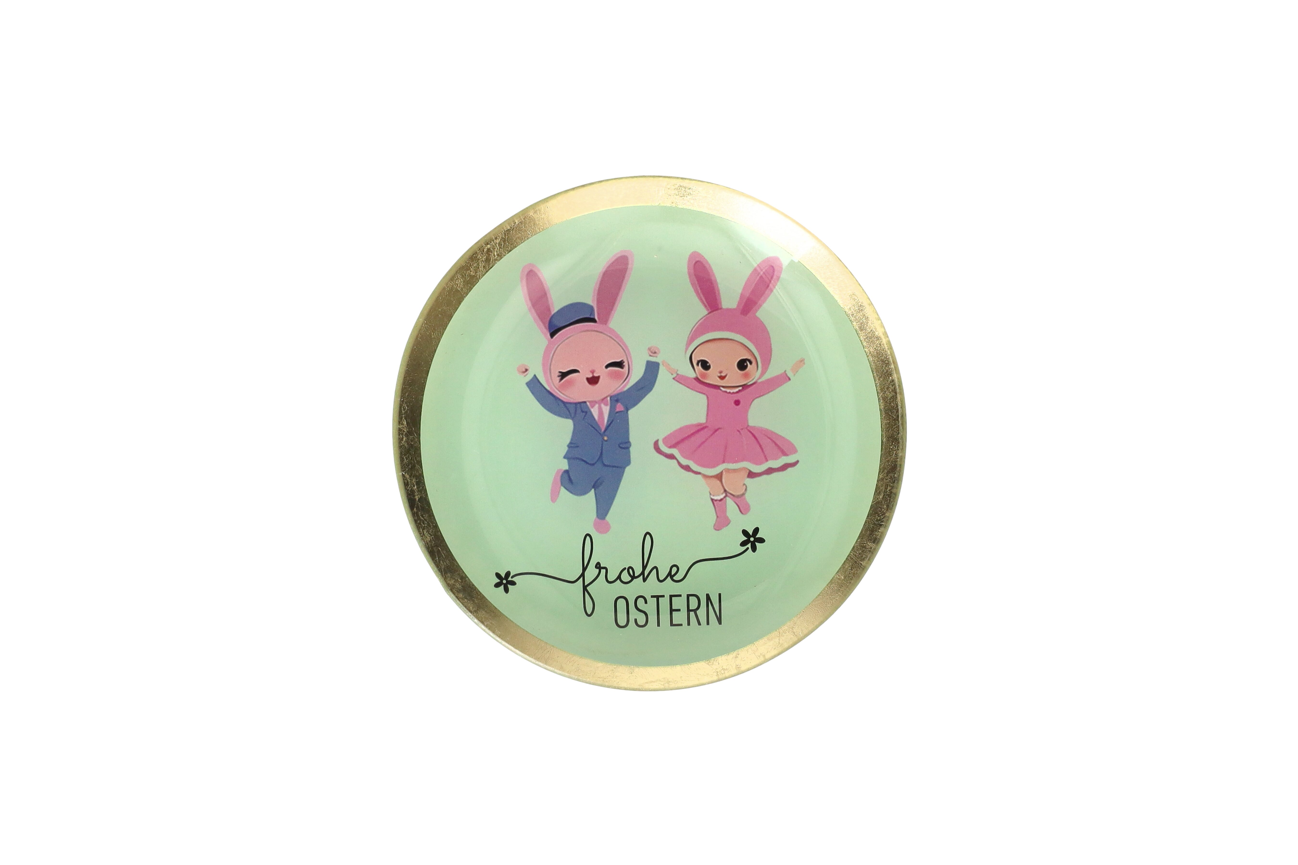 Love Plates, Glasteller M, Motiv: frohe Ostern, rund, mint