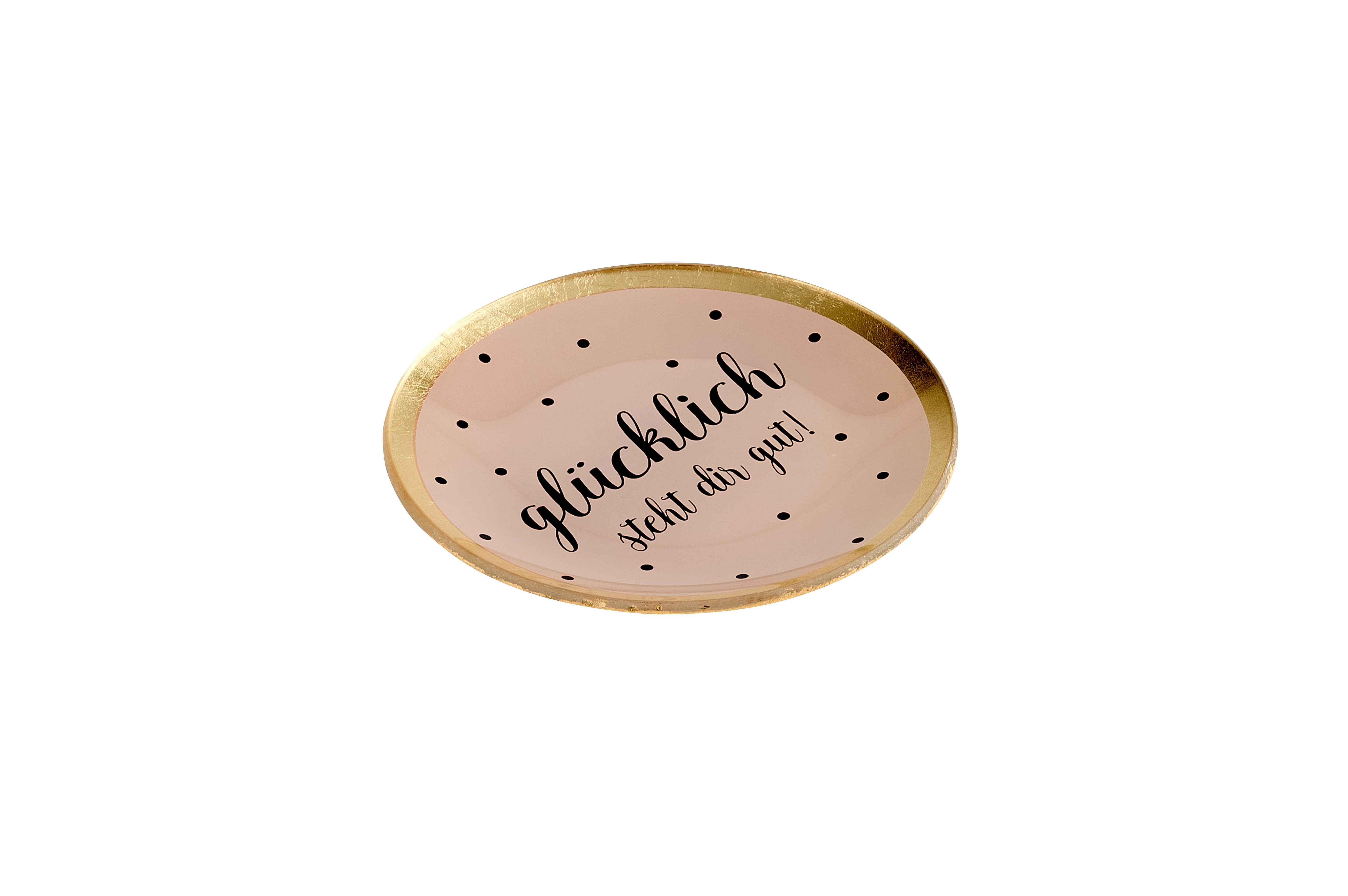 Love Plates, Glasteller M, Glücklich steht..., rund, rosa