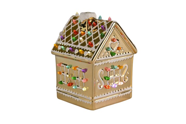 Luce, Lebkuchenhaus mit LED, Porzellan, gold