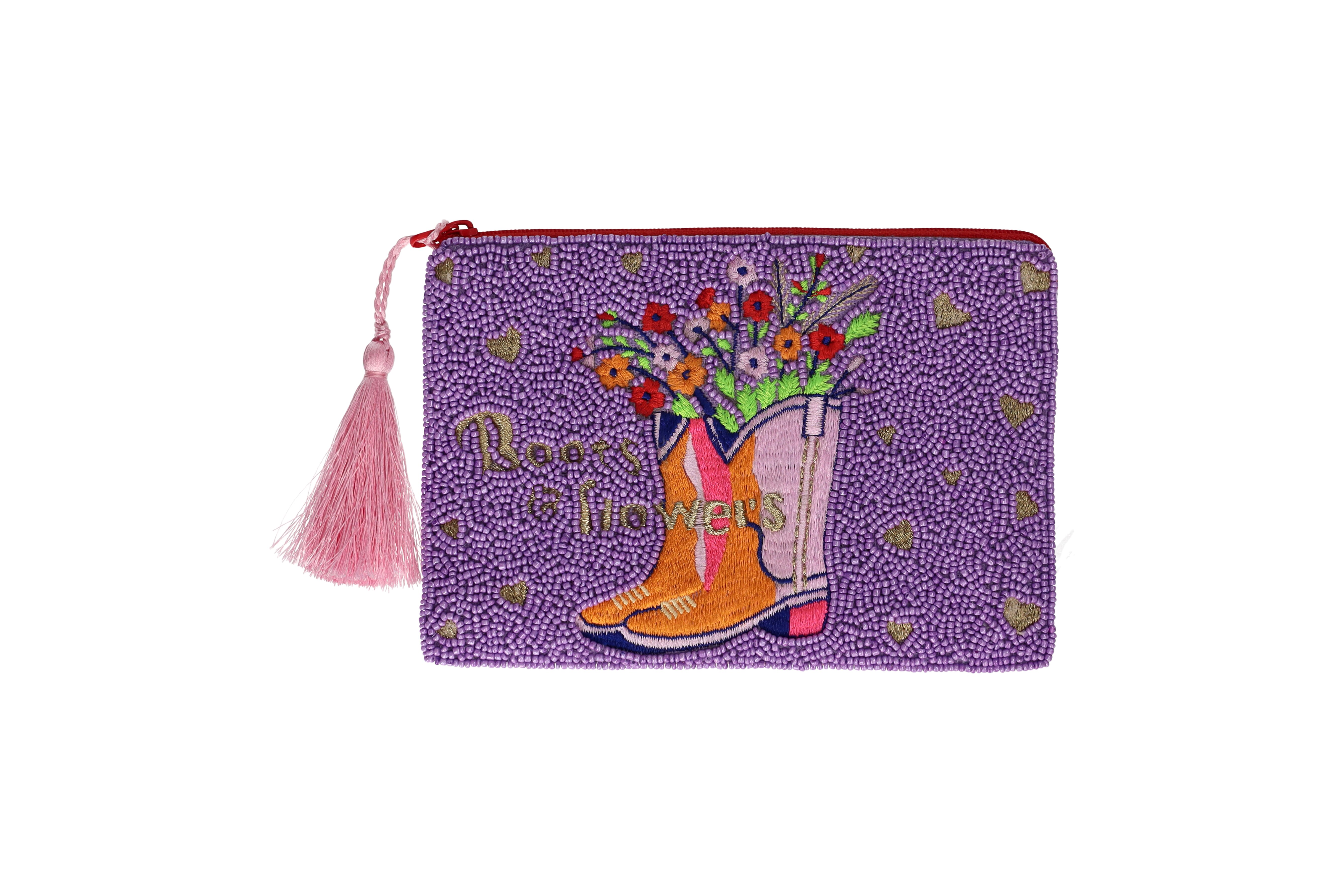Elodie, cosmetic bag, M, motive: boots and flowers, blue/pink