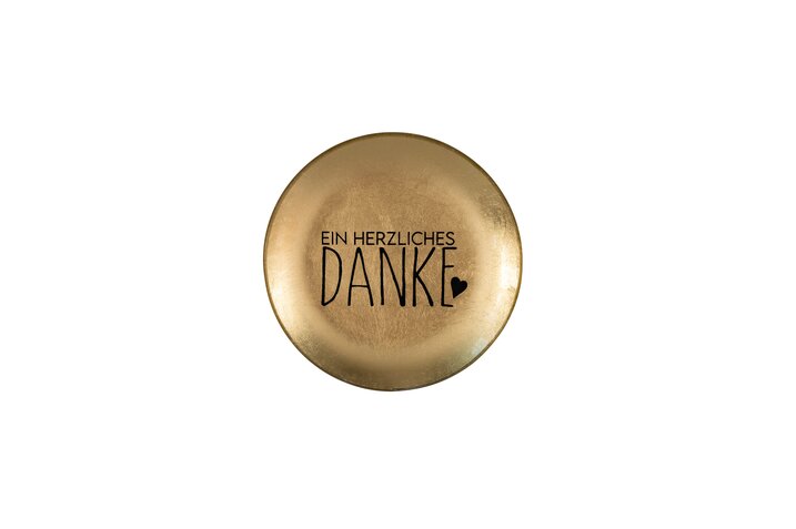 Love Plates, glass plate S, Ein herzliches Danke, round, gold