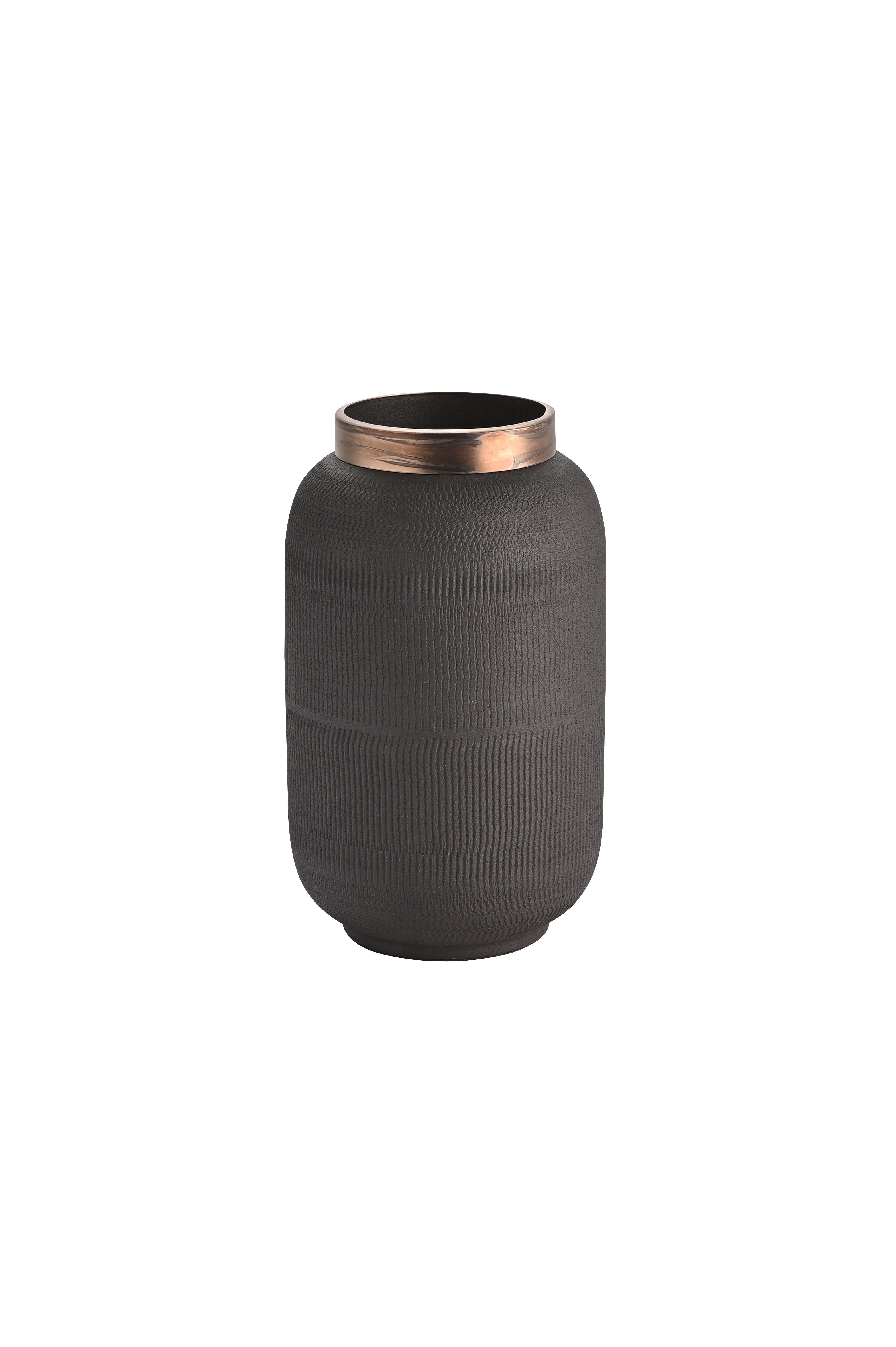 Saigon, Vase mit Metallring und Struktur, S(H23cm), matt, schwarz/antik