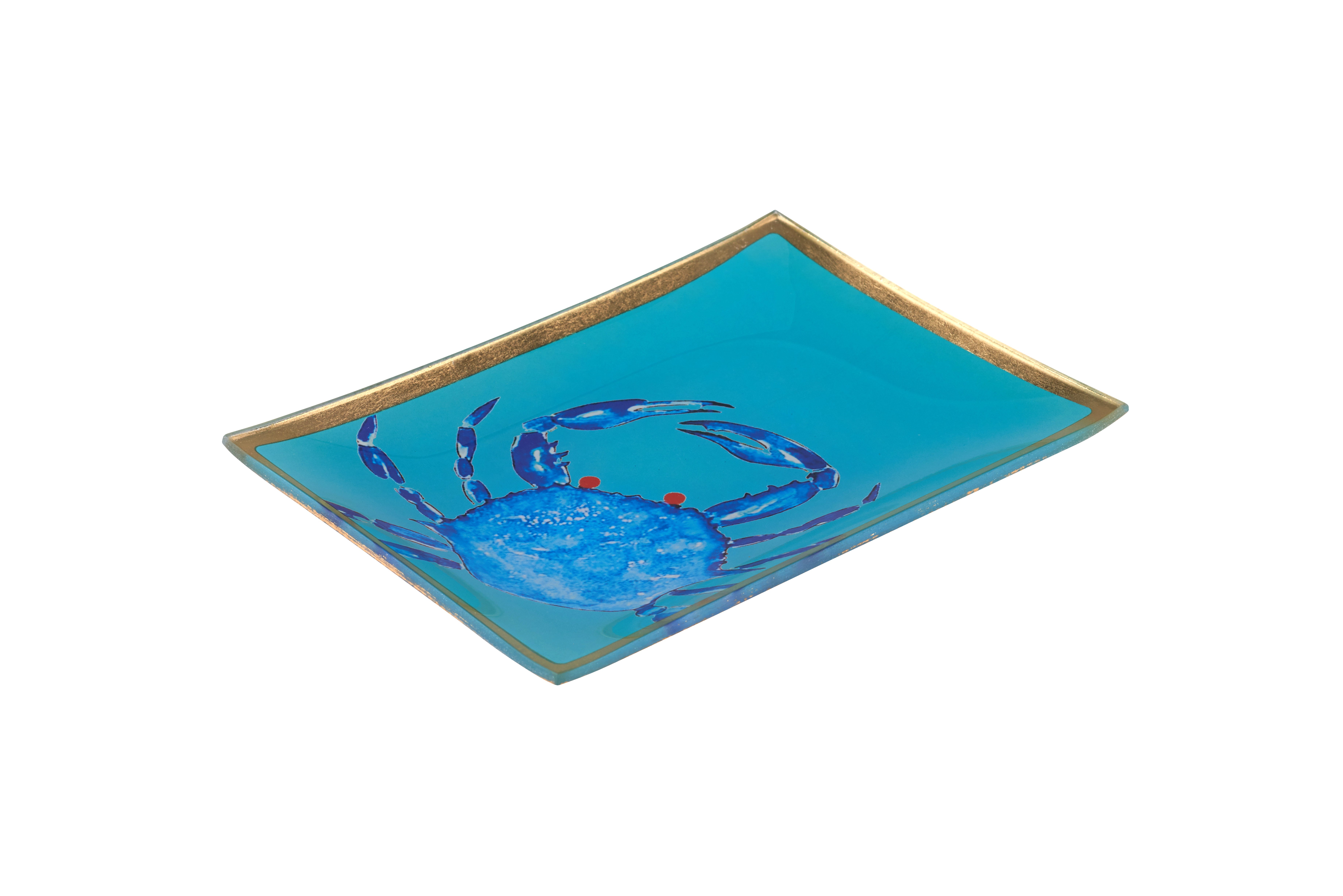 Love Plates, Glasteller M, Cote D´Azur, Krabbe, türkis/blau