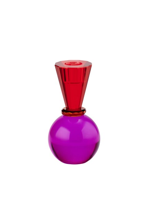 Sari, Kristallglas, Kerzenhalter H13,5cm, Kugel/Konus, rot/pink, gs