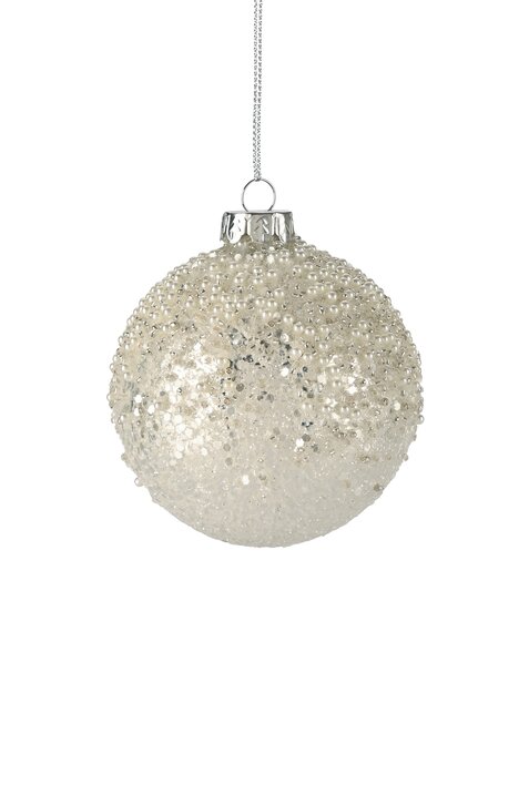 Seoul, Weihnachtskugel, 8cm, Glitzer, Pailletten, weiß
