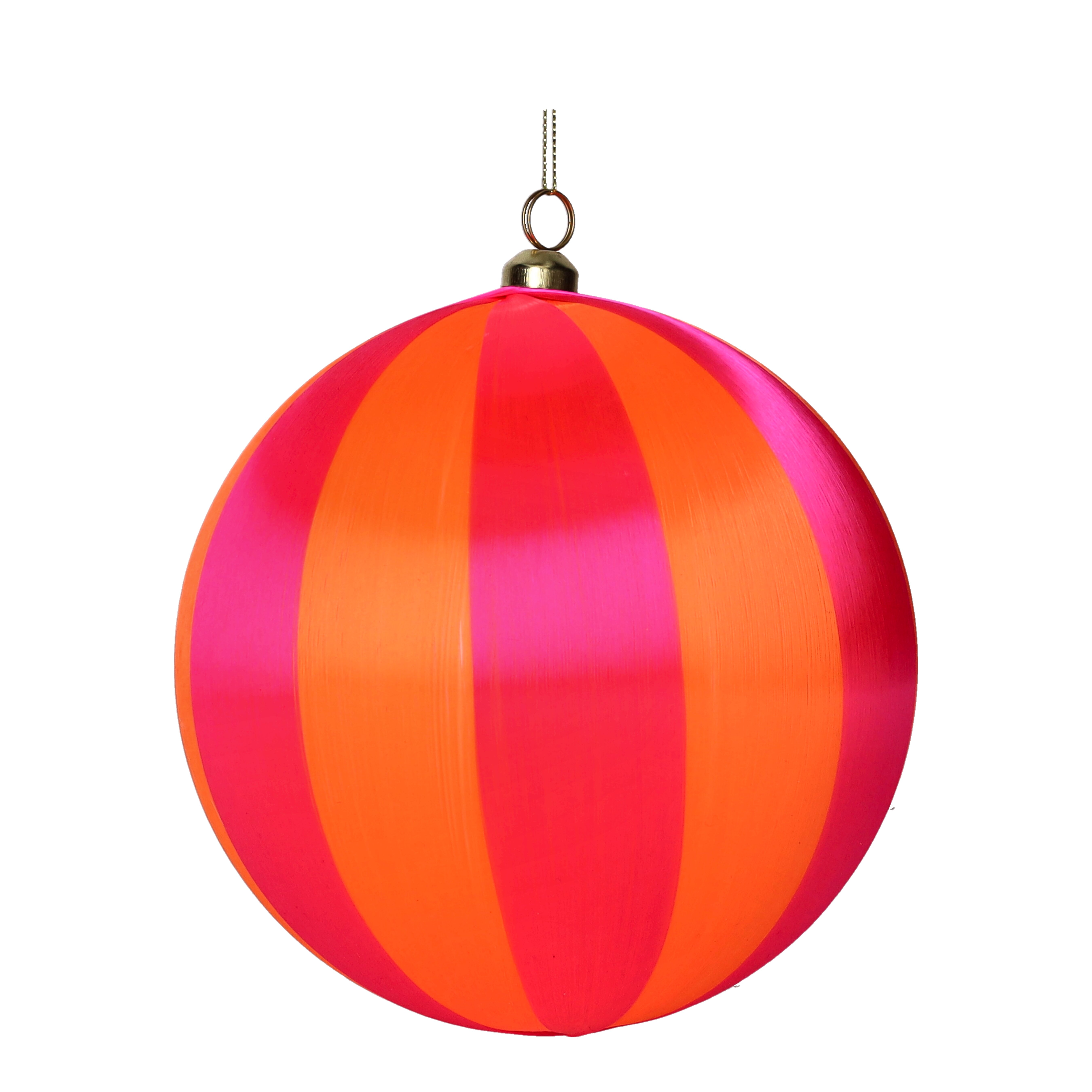 Chinois, Weihnachtskugel, 15cm, Streifen, orange/fuchsia