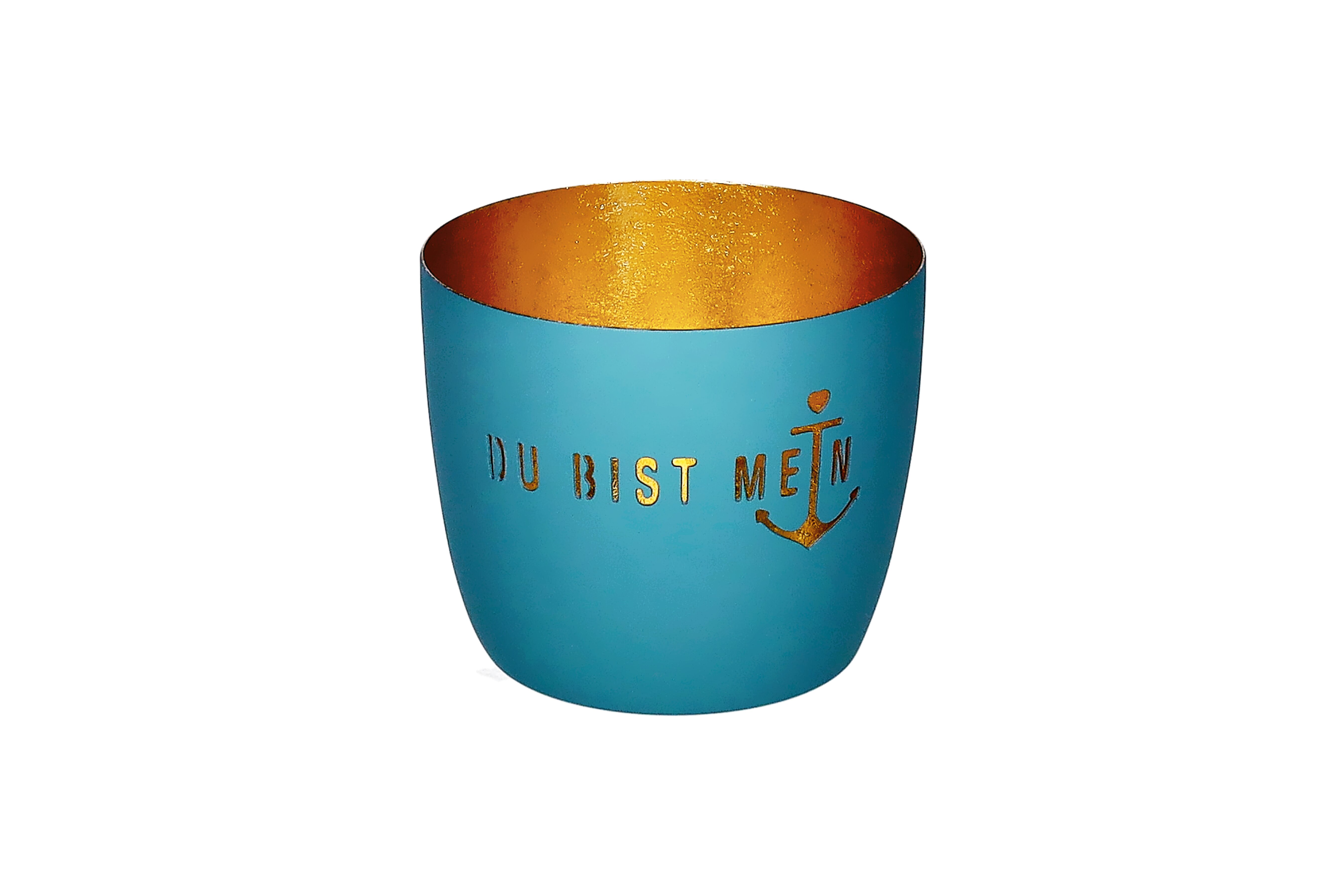 Madras, Windlicht, M, Motiv: Du bist mein Anker, powder blue/gold