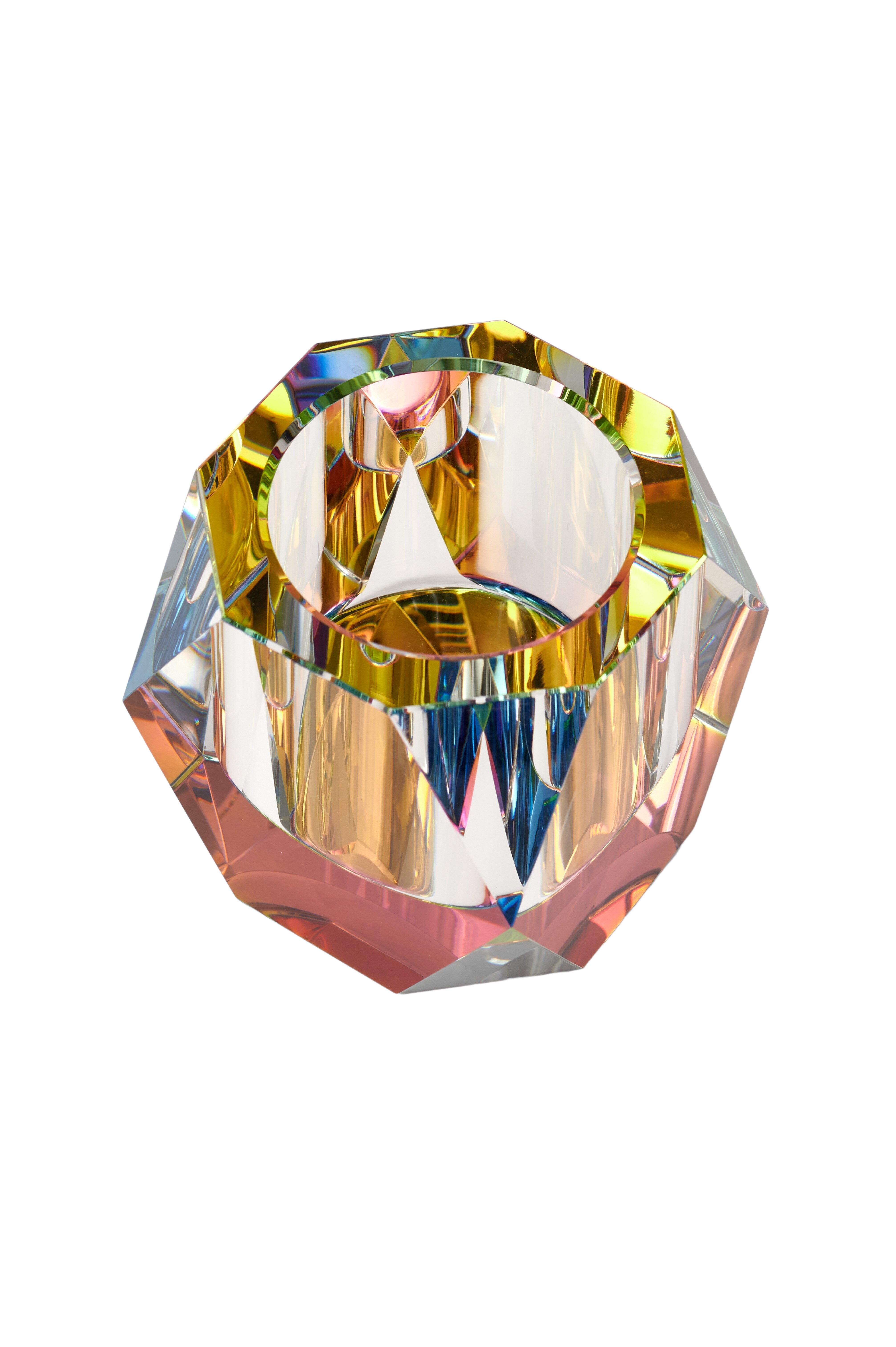 Dioptrics, crystal glass votive, octagon, rainbow, clear