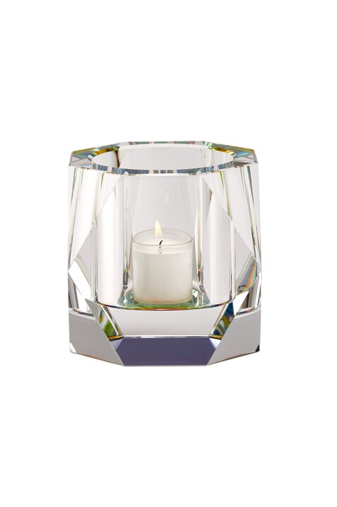 Dioptrics, crystal glass votive, octagon, rainbow, clear