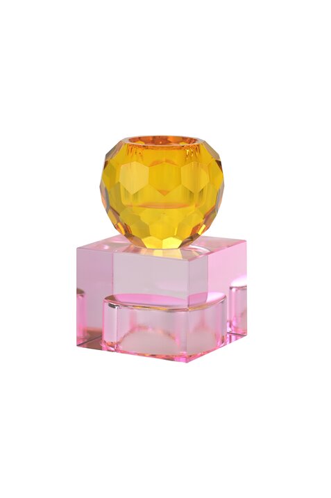 Sari, Kristallglas, Kerzenhalter/Teelichthalter, Kugel/Cube, orange/hellrosa, gs
