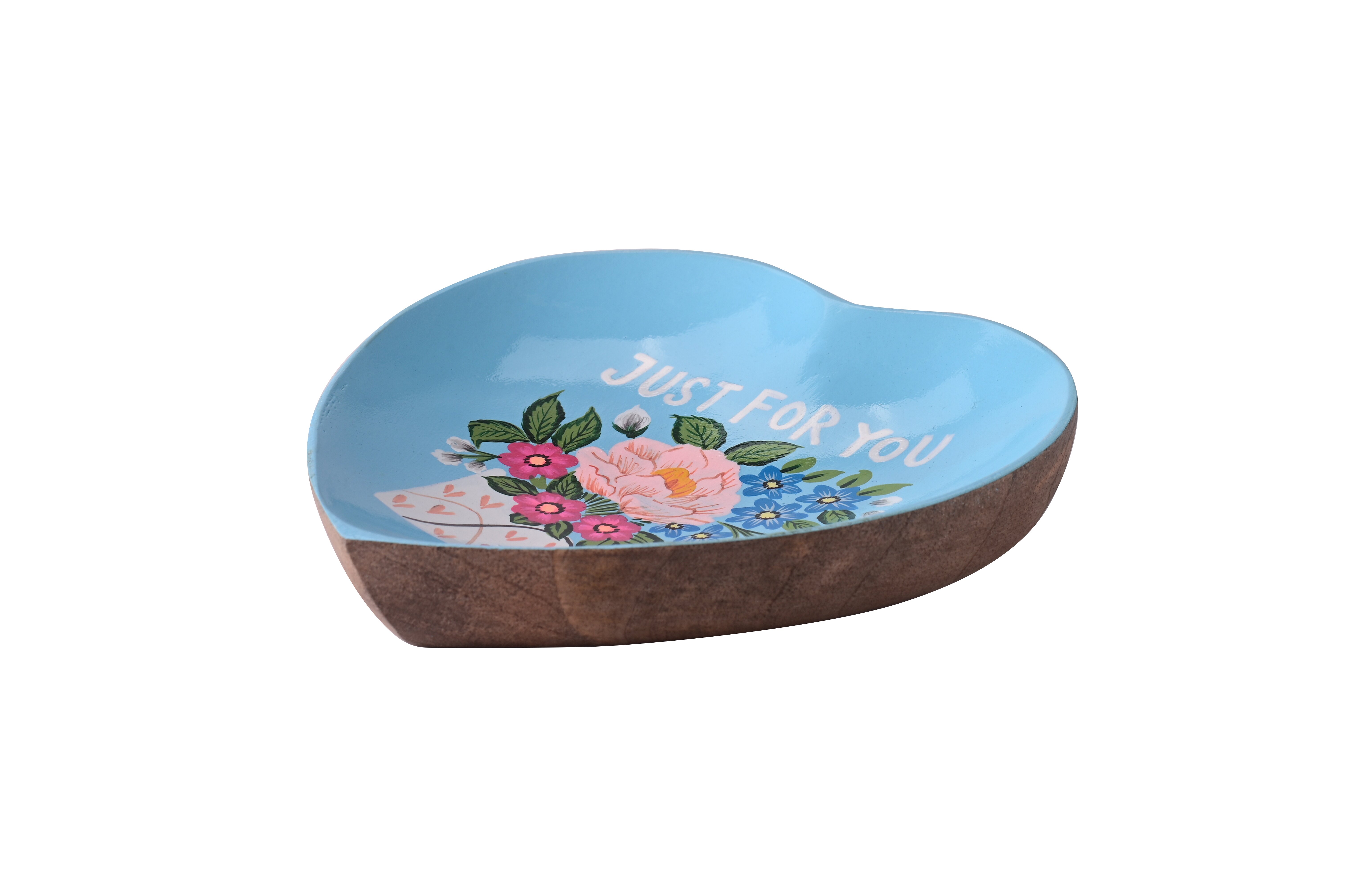 Love Plates, Dekoteller, Mangoholz, Motiv: Just for you, Herz, blau