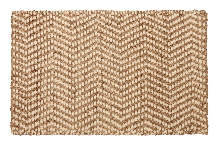 Jute/Wolle Teppich, 80x120cm, Wellen-Muster, elfenbein/natur