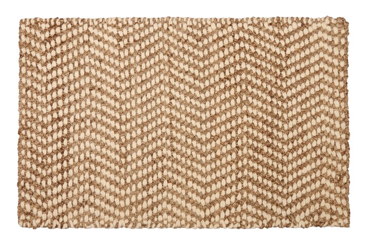 Jute/Wolle Teppich, 80x120cm, Wellen-Muster, elfenbein/natur