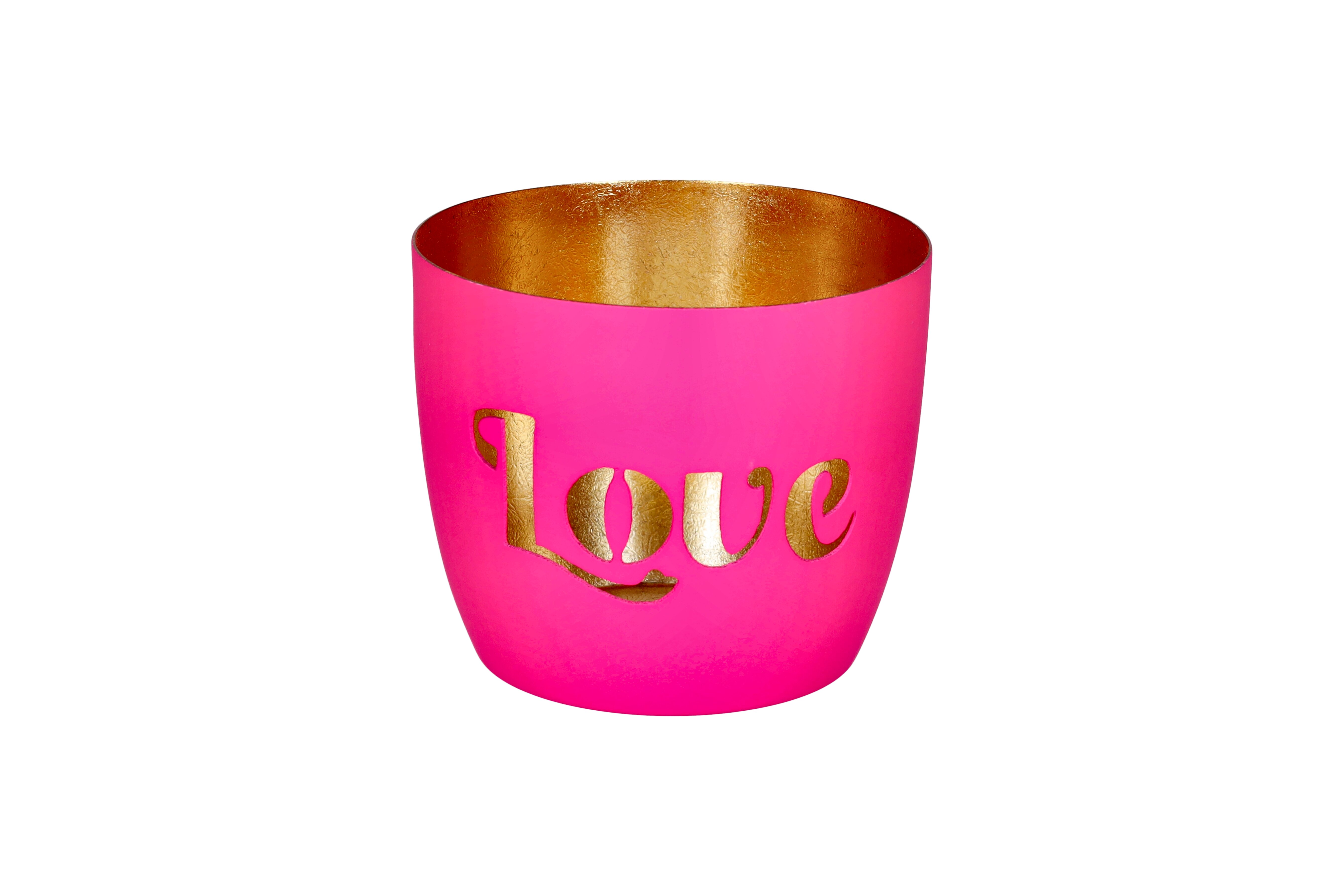 Madras, Windlicht, M, Motiv: Love, hot pink/gold