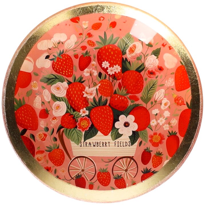 Love Plates, Glasteller S, Motiv: Strawberry fields, rund, rosa