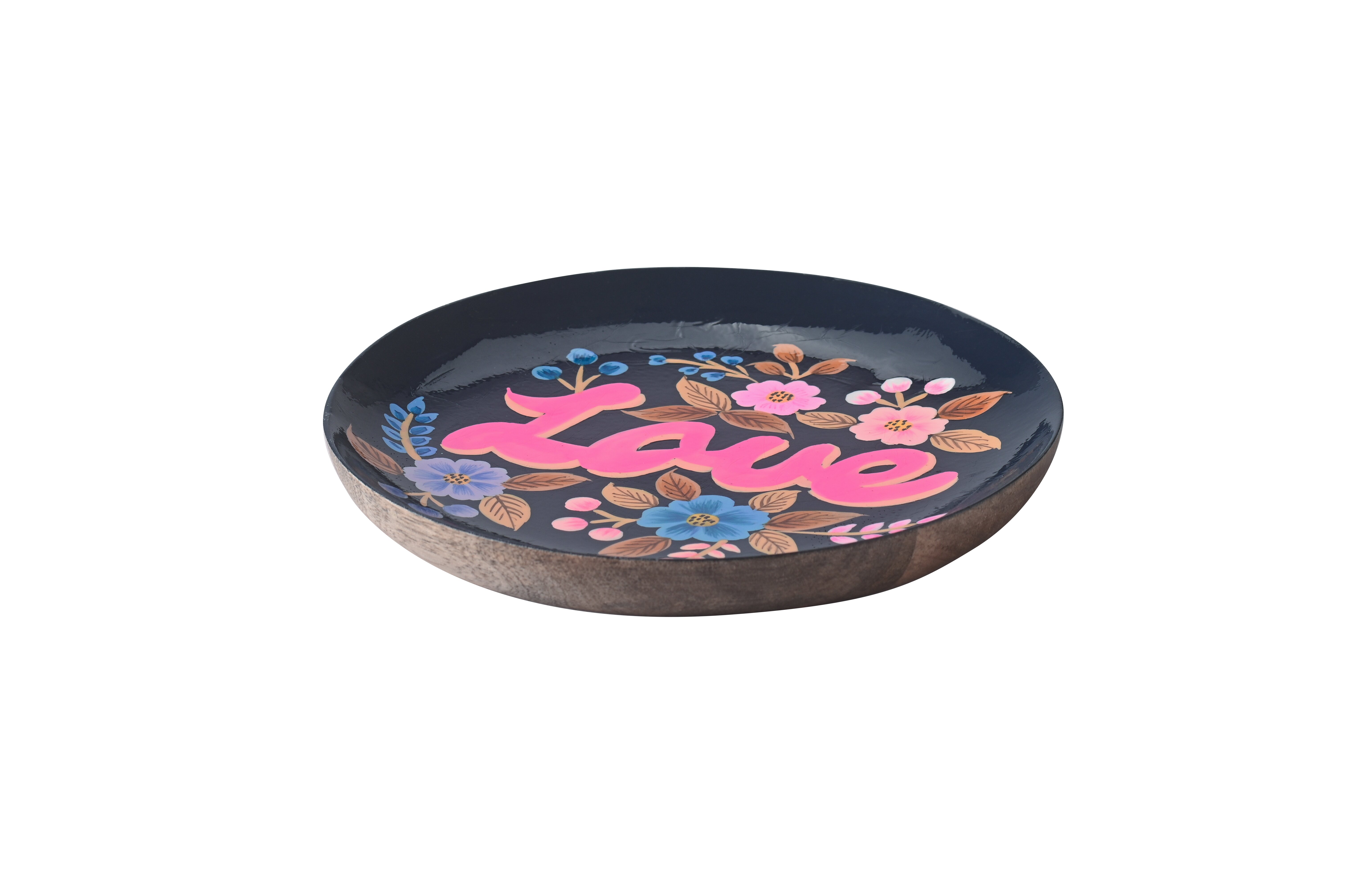 Love Plates, Dekoteller, Mangoholz, Motiv: Love, rund, dunkelblau