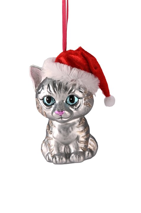 Hänger Katze mit Weihnachtsmütze, silber