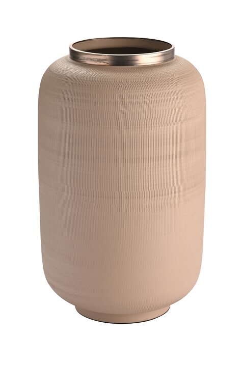 Saigon, Vase mit Metallring und Struktur, L(H40cm), matt, sandstone/antik gold