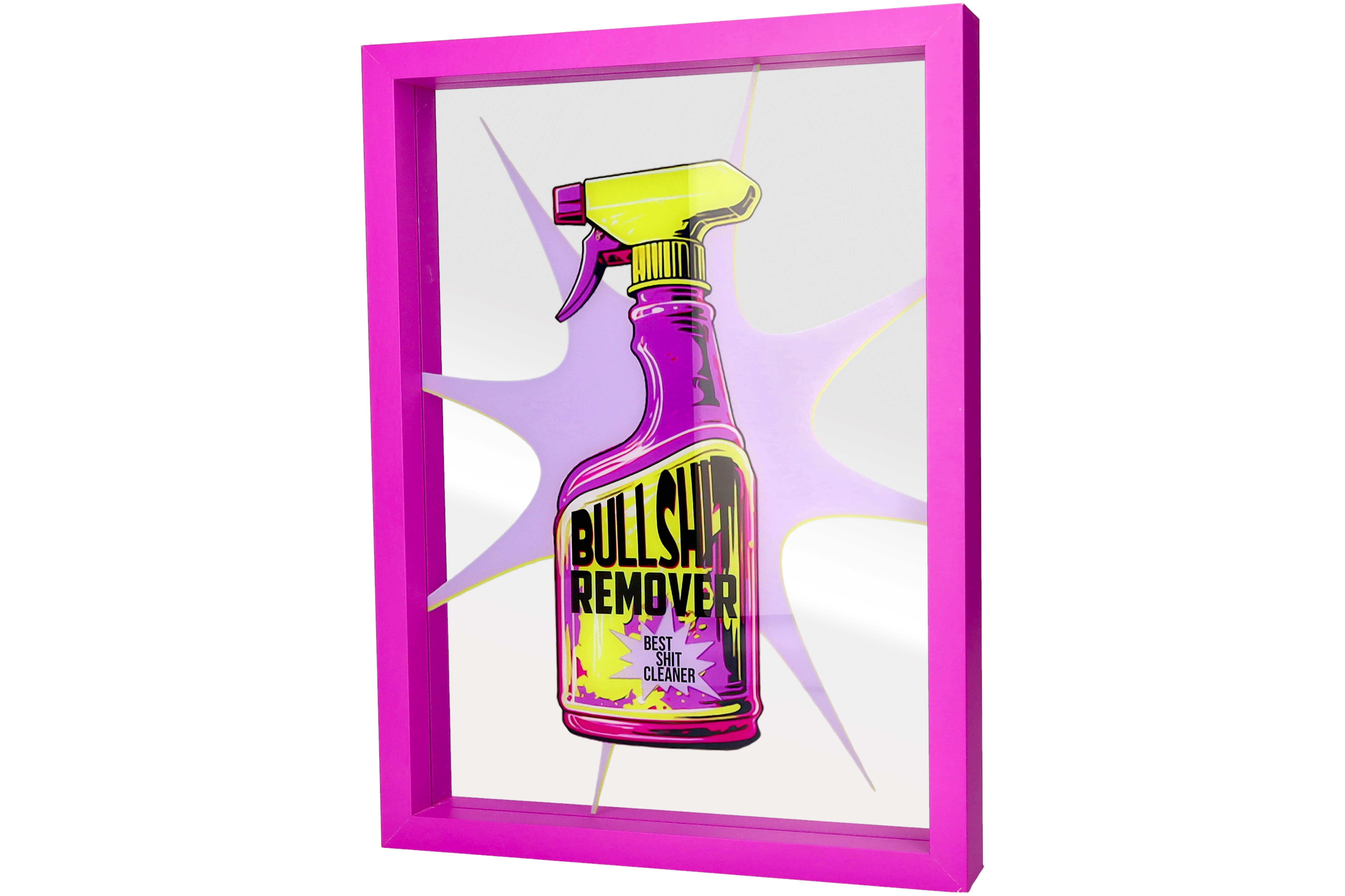 Love Frames, glass picture, motive: Bullshit remover, neon lila