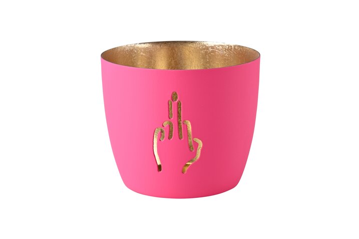 Madras, Windlicht, M, Motiv: Mittelfinger, hot pink/gold
