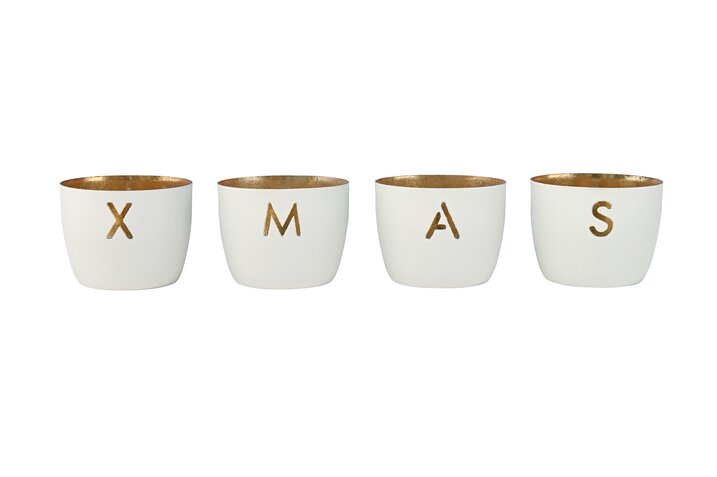 Madras, Windlicht, 4er Set, XS, Motiv: Xmas, weiß