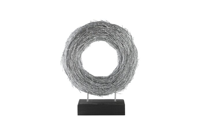 Hey, wreath with wood base, S, d30cm, silver