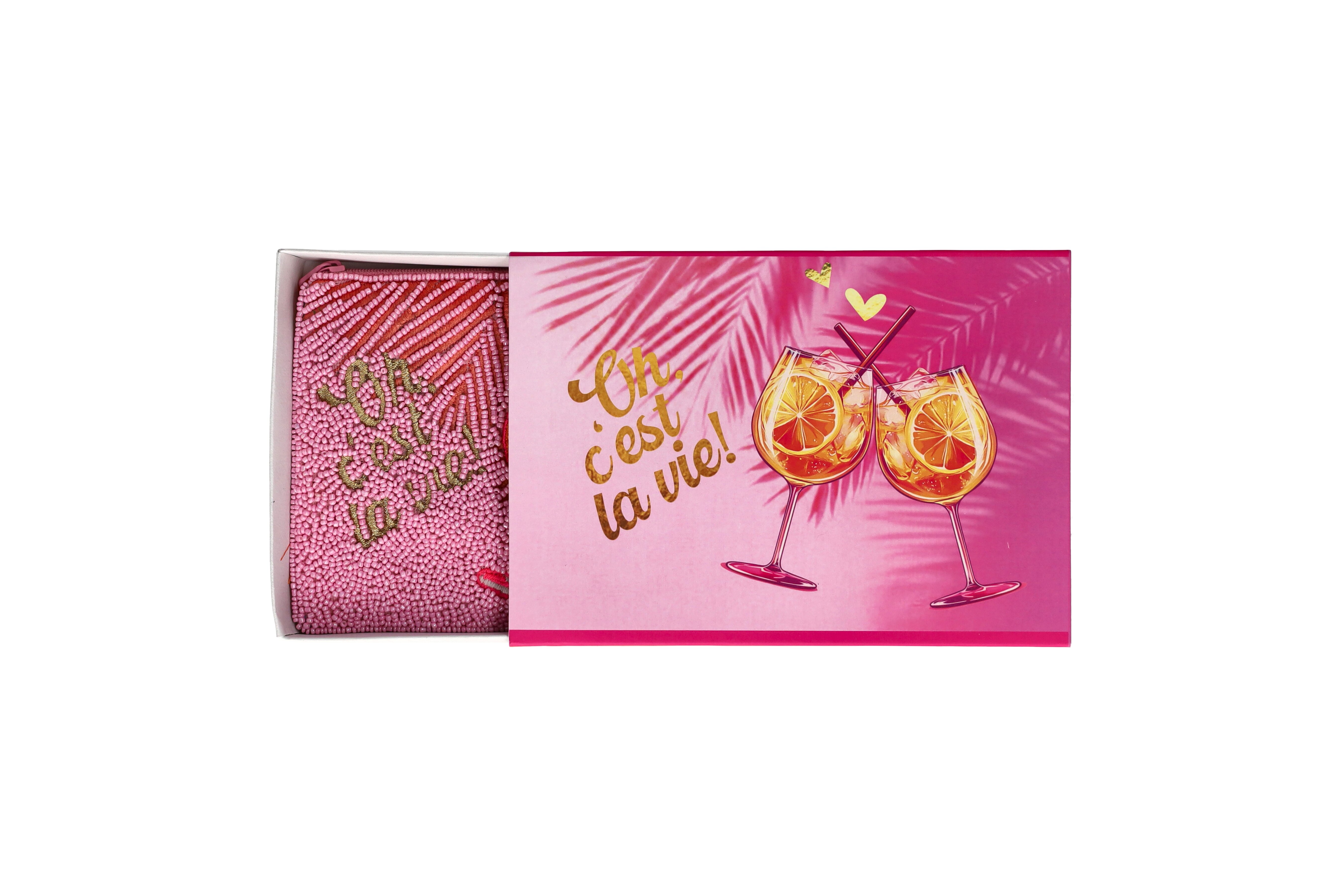 Elodie, cosmetic bag, M, motive: oh c´est la vie, pink