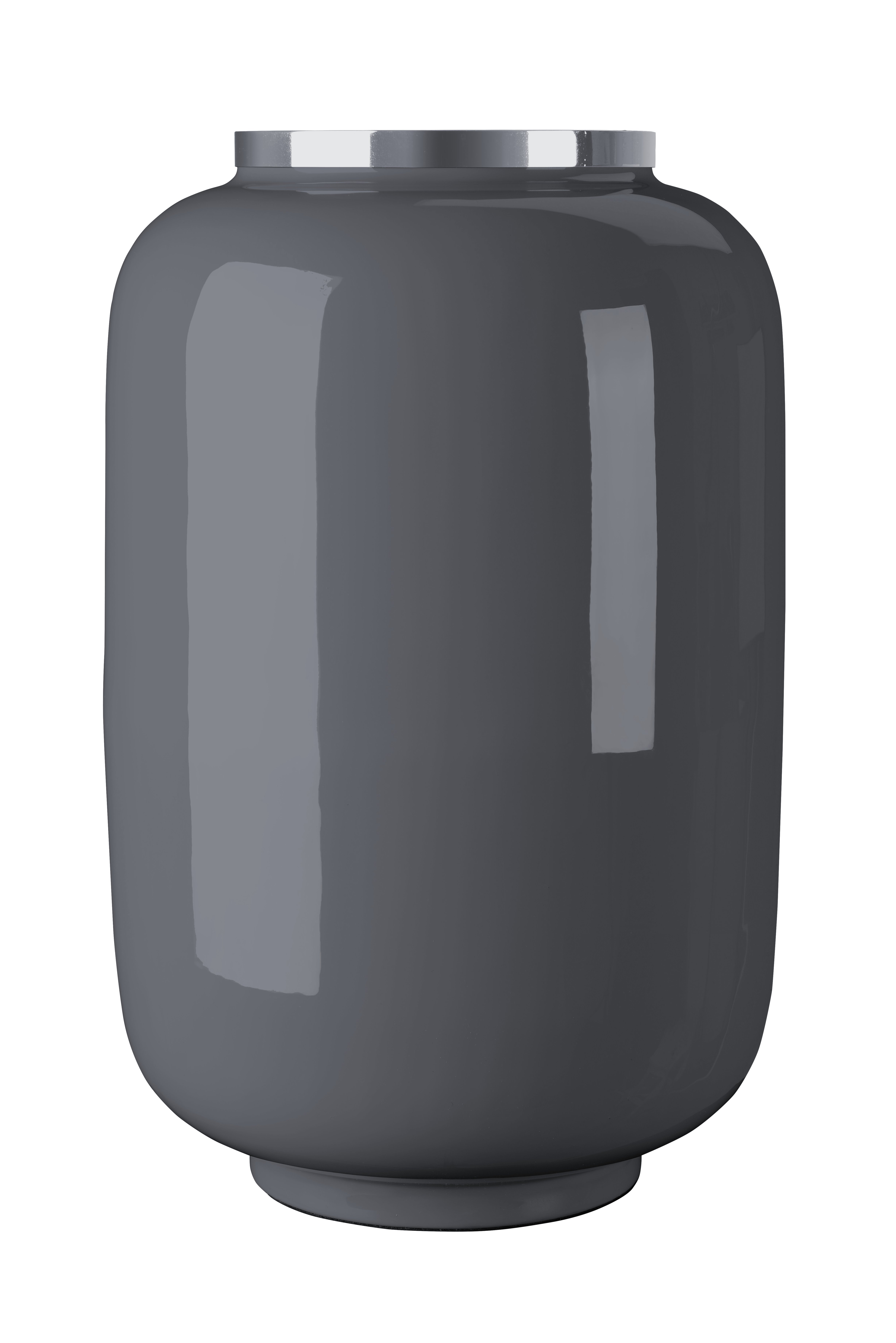 Saigon, Vase mit Metallring, L(H40cm), dunkelgrau/silber