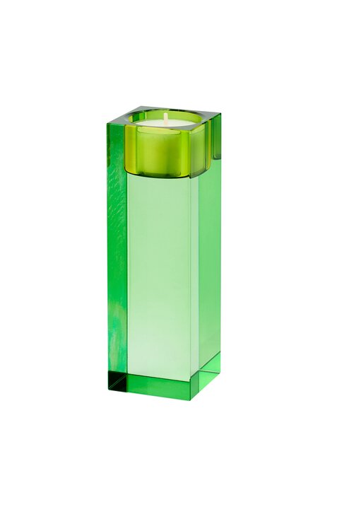 Sari, crystal glass, tea light holder L(h14cm), green, sprayed