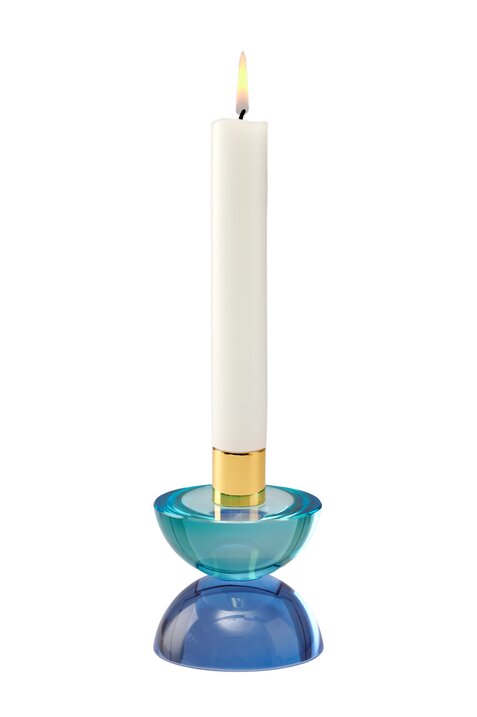 Dioptrics, crystal glas candle holder, Cabochon, double, turquoise/blue, sprayed