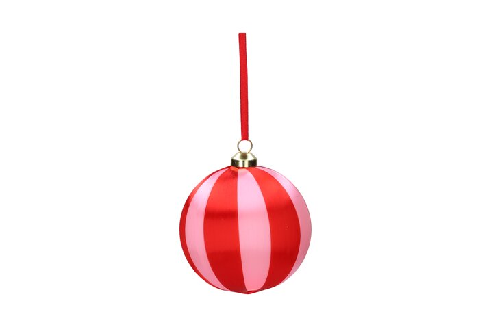 Chinois, christmas ball, 8cm, stripes, pink/red