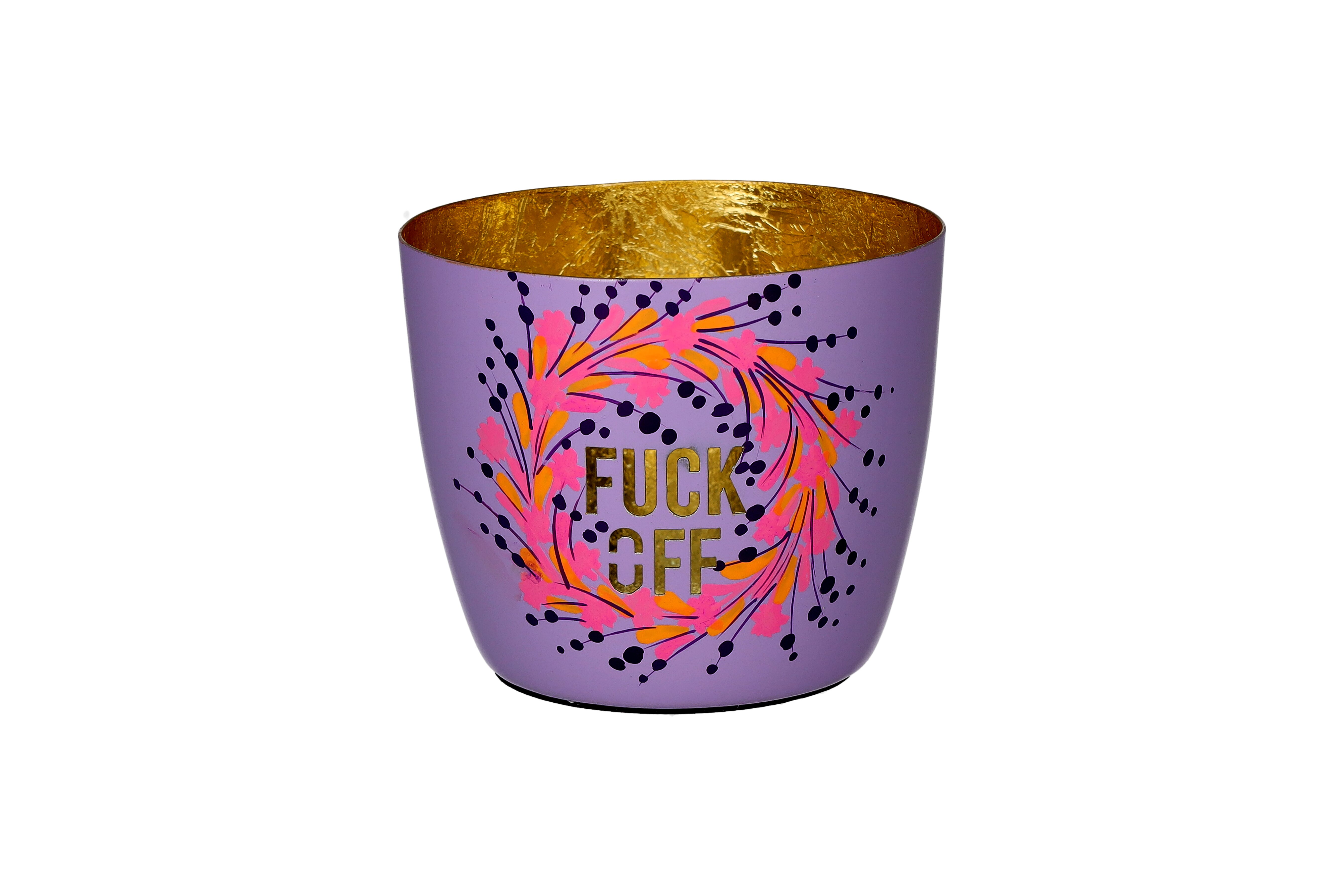 Madras, Windlicht, M, Motiv: Fuck off, lila/ gold