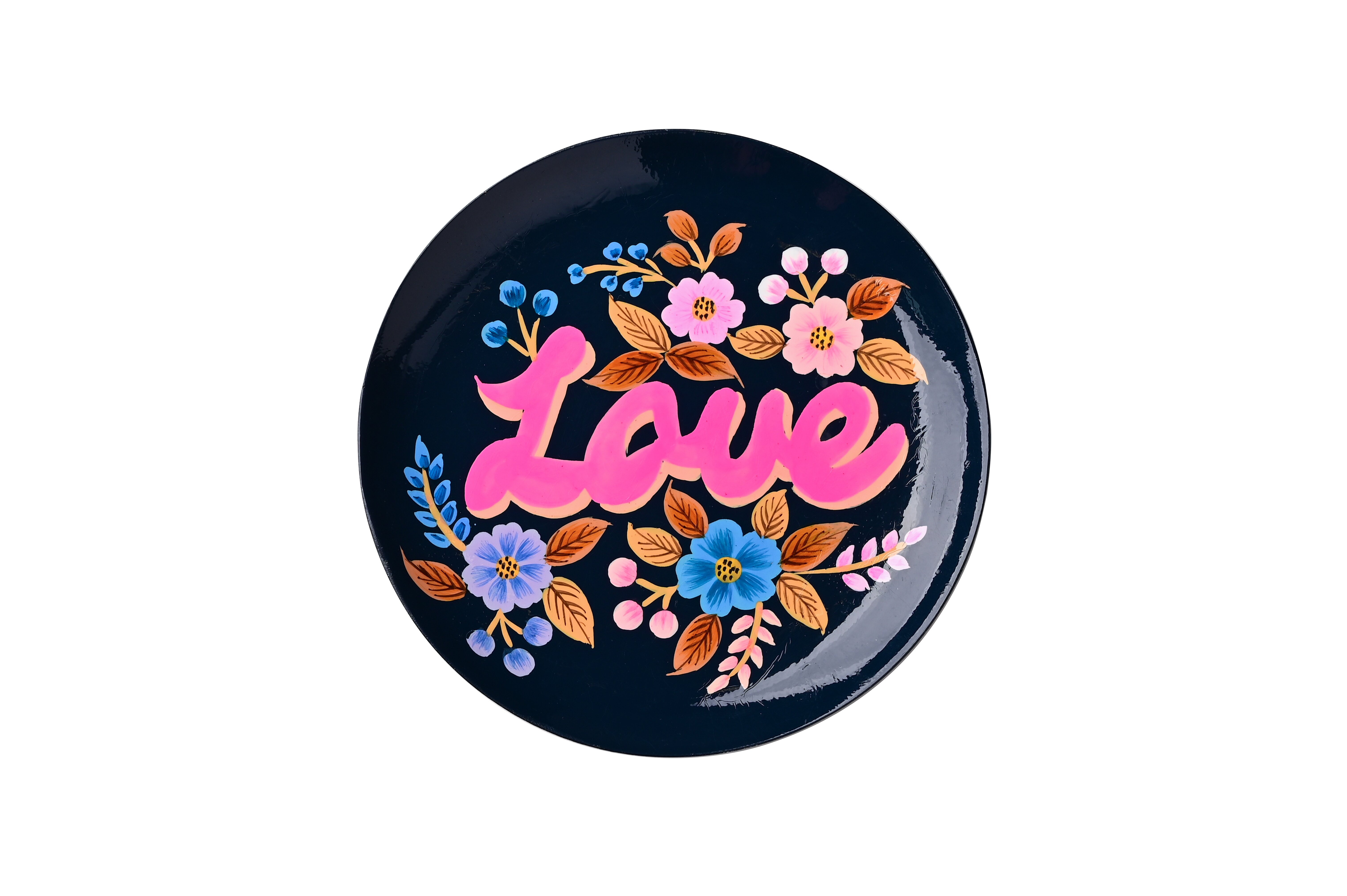Love Plates, Dekoteller, Mangoholz, Motiv: Love, rund, dunkelblau