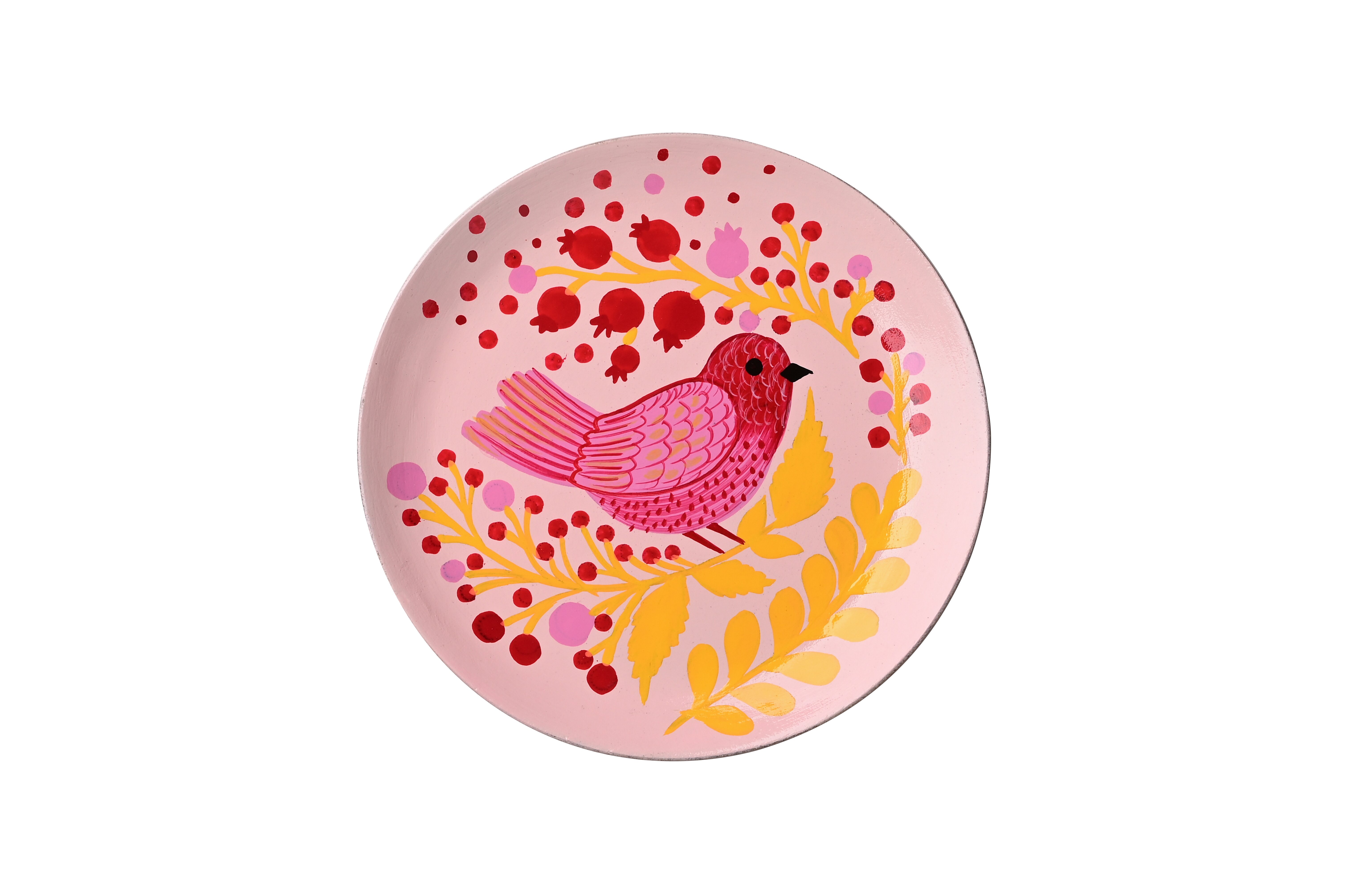 Love Plates, Dekoteller, Mangoholz, Motiv: Vogel, rund, rosa