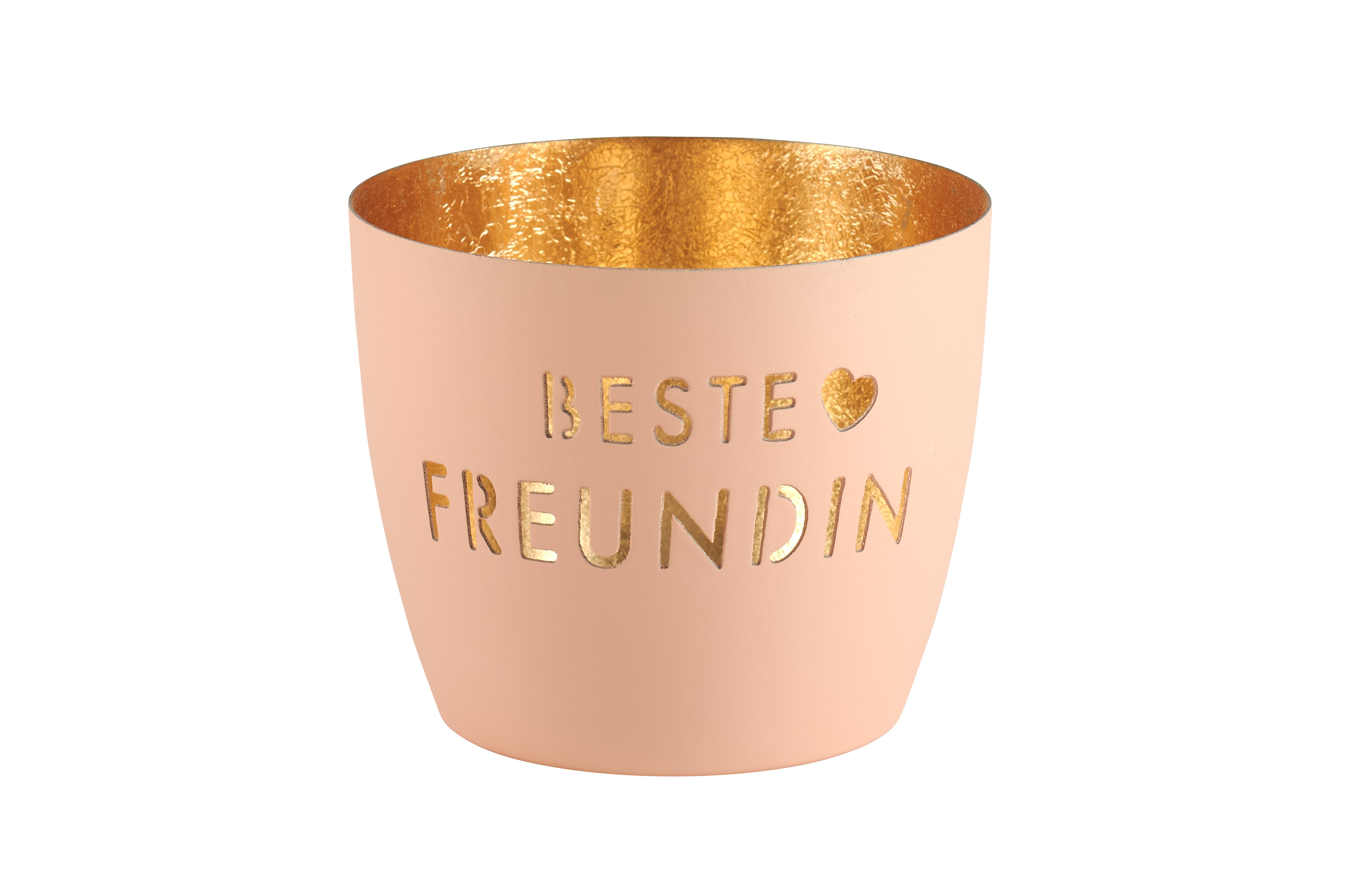 Madras, Windlicht, M, Motiv: Beste Freundin, pastellorange/gold