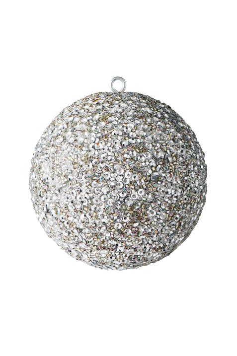 Opium, christmas tree ball, 10 cm, glitter, beads, sequins, silver