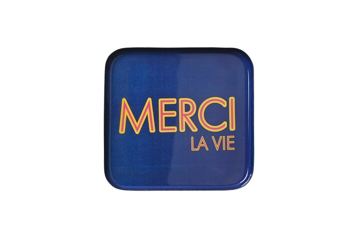 Love Trays, Dekotablett, Merci la vie, quadratisch, blau