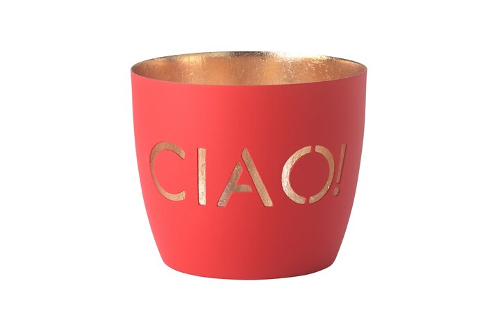 Madras, Windlicht, M, Motiv: Ciao!, neon rot/gold
