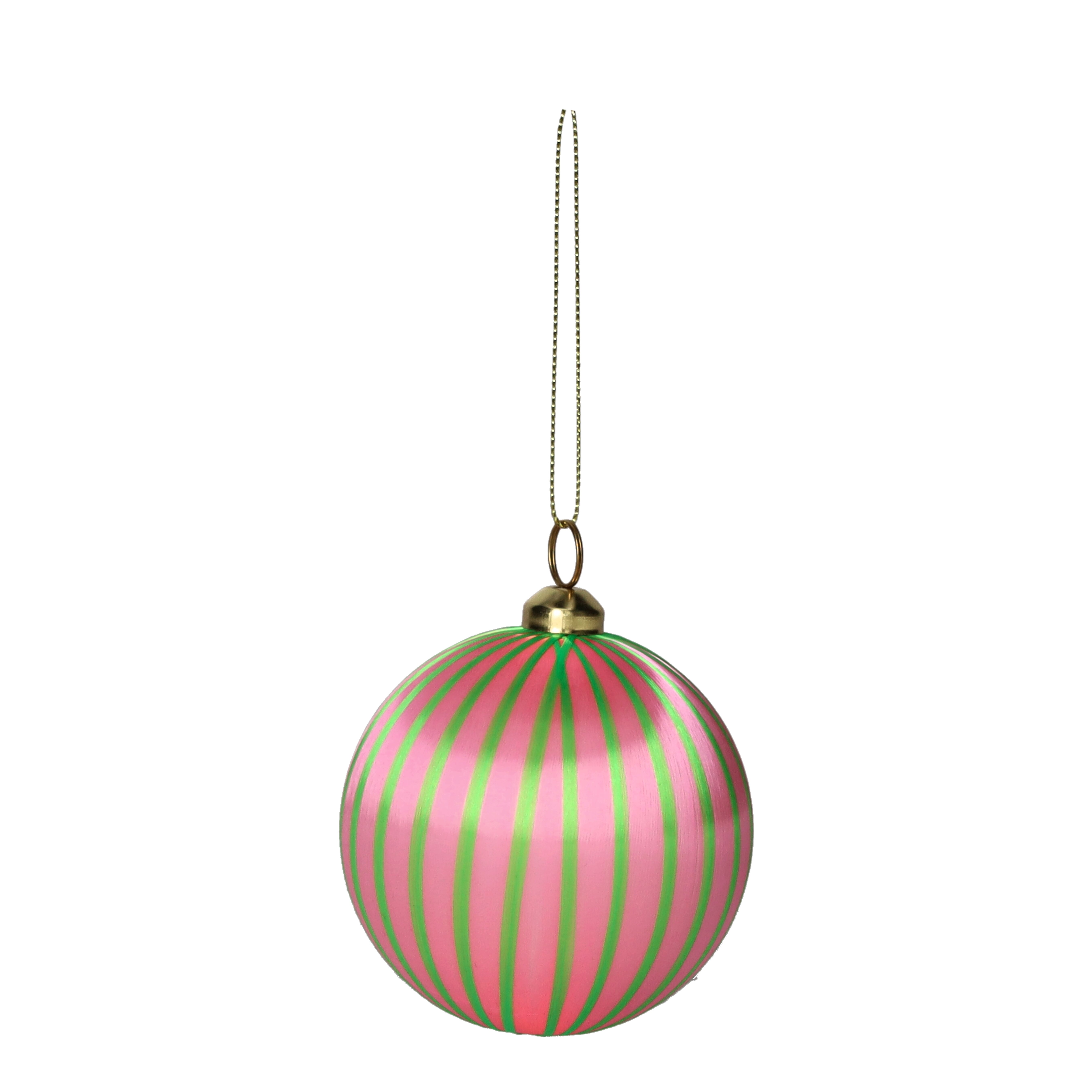Chinois, Weihnachtskugel, 8cm, dünne Streifen, grün/rosa