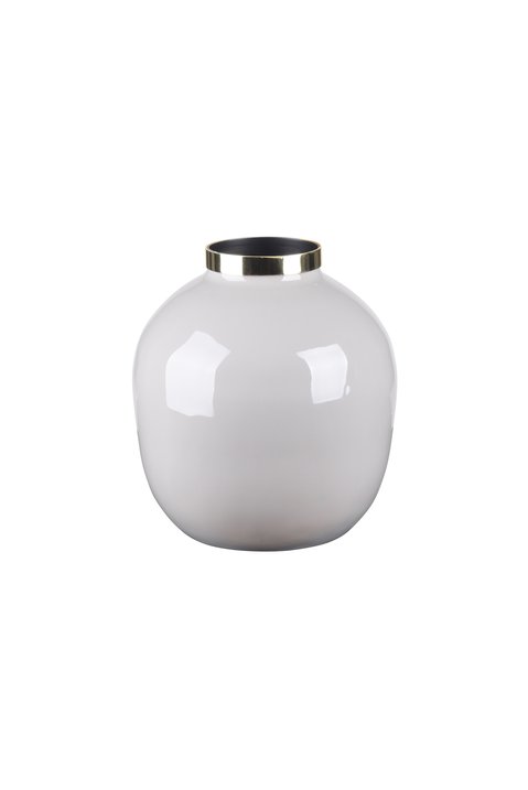 Saigon, Vase mit Metallring, bauchig, hellgrau/gold