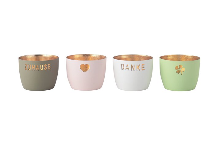 Madras, Windlicht, 4er Set, XS, mit Motiv, pastell, weiss/sandstone/pastellrosa/pastellgrün