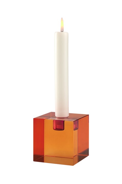 Dioptrics, crystal candle holder, M(h8cm), block shape, orange, sprayed