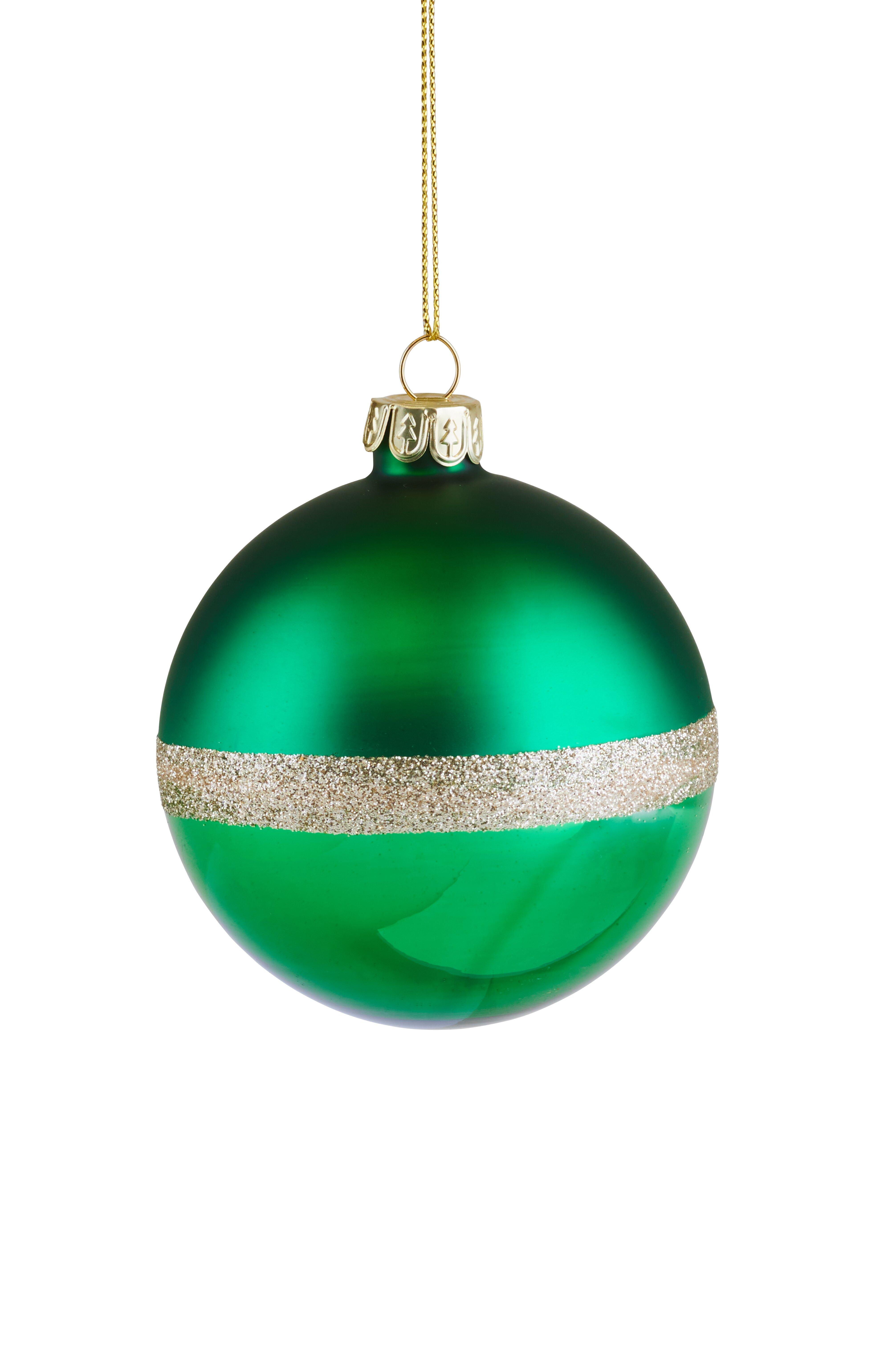 Seoul, Weihnachtskugel, 8cm, Glitzerstreifen, matt/glänzend, grün