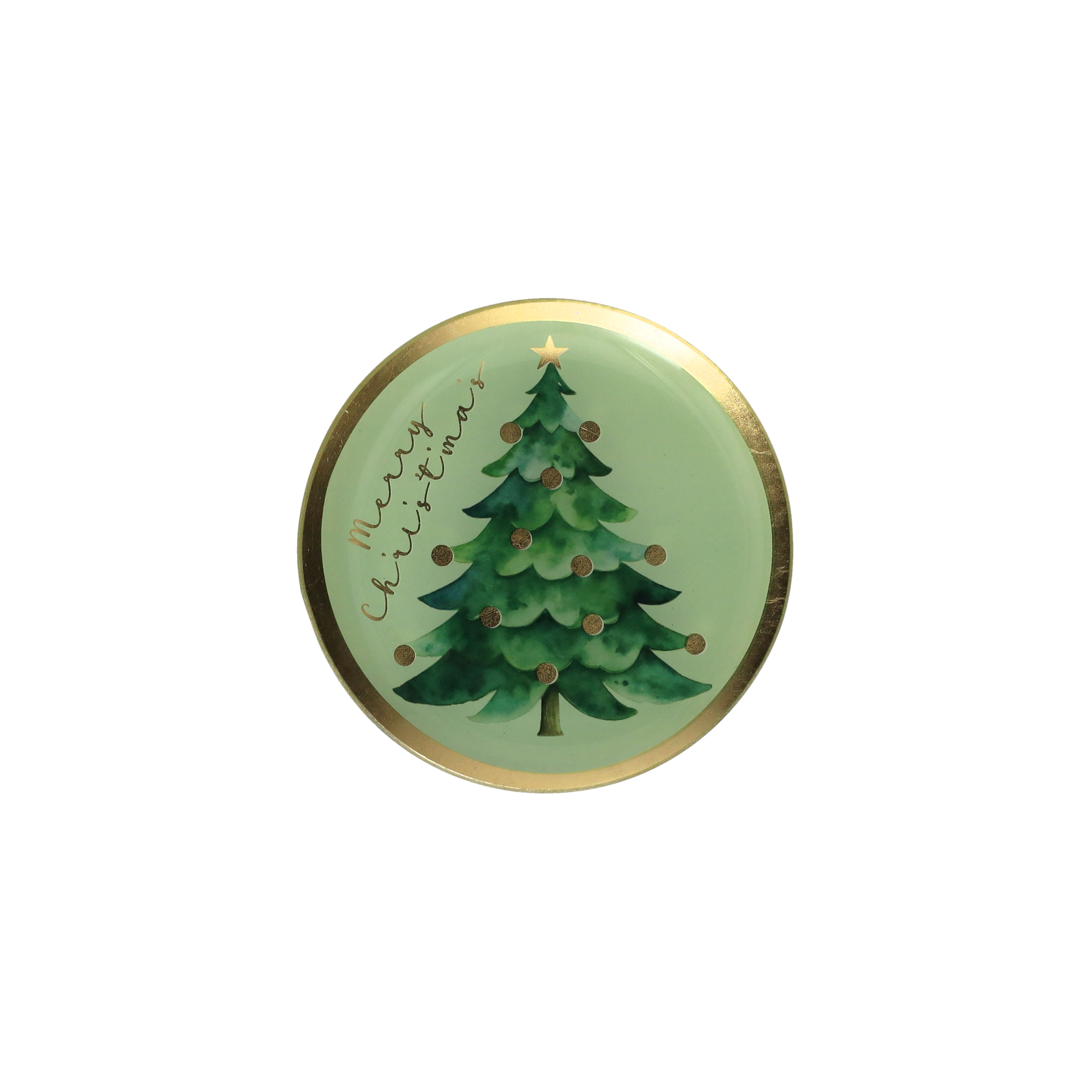 Love Plates, Glasteller M, Motiv: Merry Christmas/ Weihnachtsbaum, rund, grün