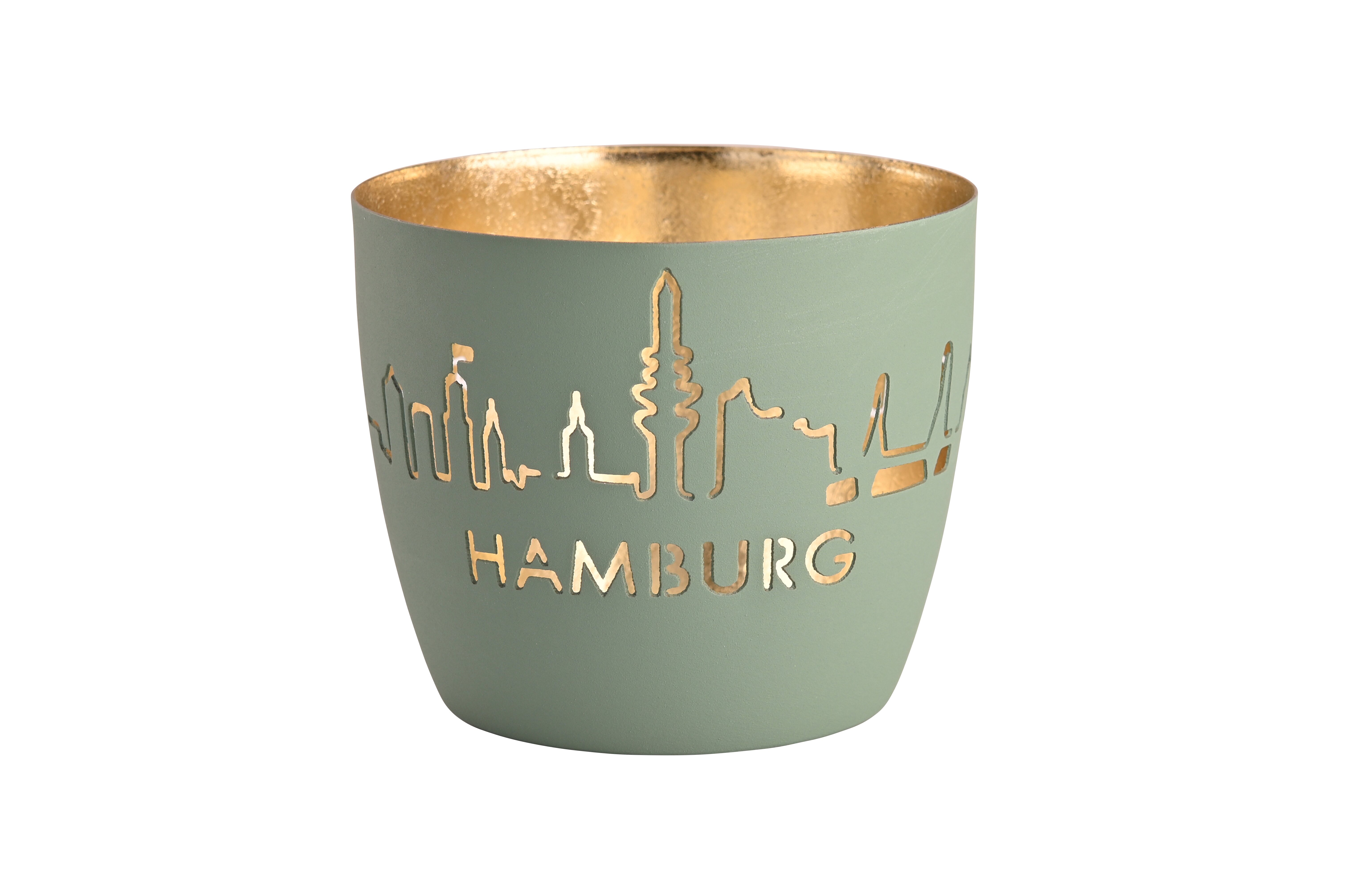 Madras, Windlicht, M, Motiv: Hamburg Skyline, powder blue/gold