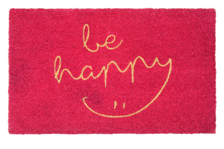 doormat, be happy, pink