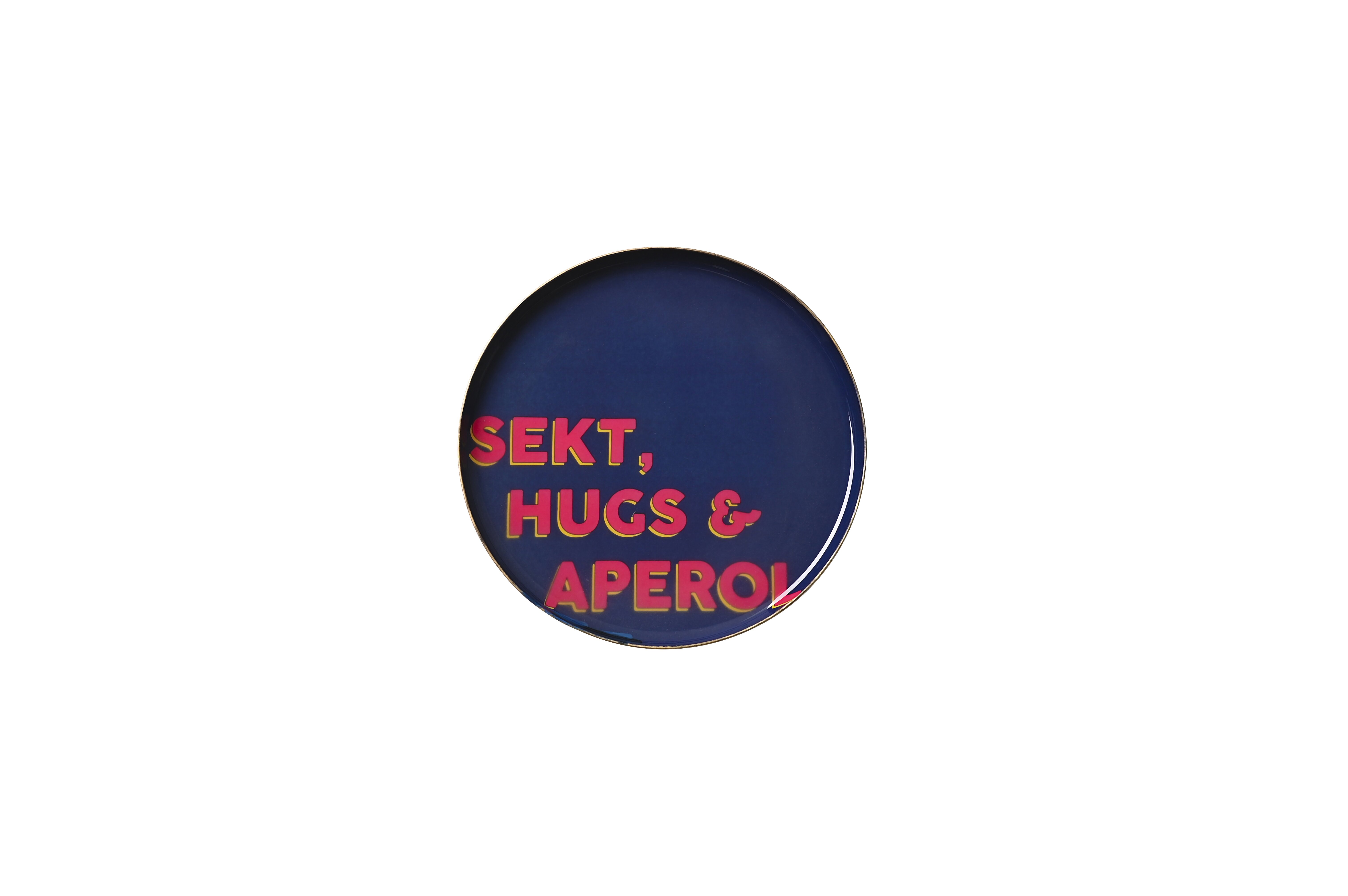 Love Trays, deco tray, XS, Sekt, Hugs & Aperol, round, blue