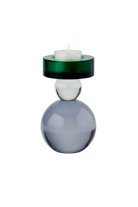 Sari, Kristallglas, Kerzenhalter H13cm, Kugel, grün/transparent/grau, gs
