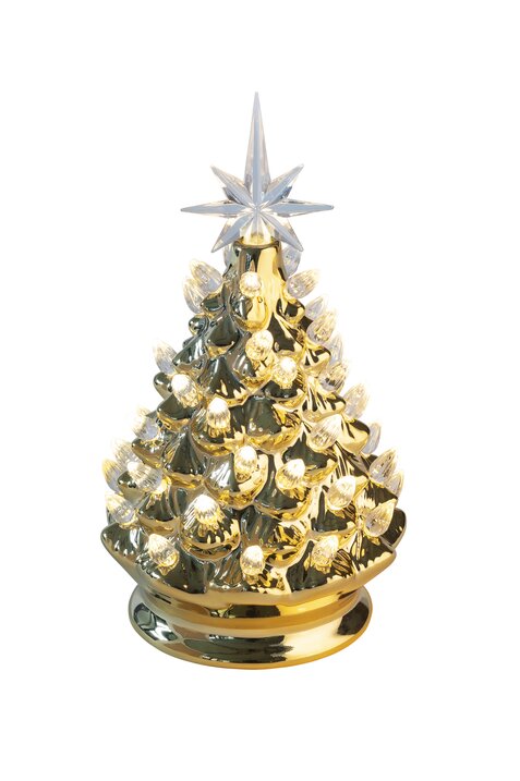 Luce, Weihnachtsbaum mit LED, M(H24cm), Porzellan, gold