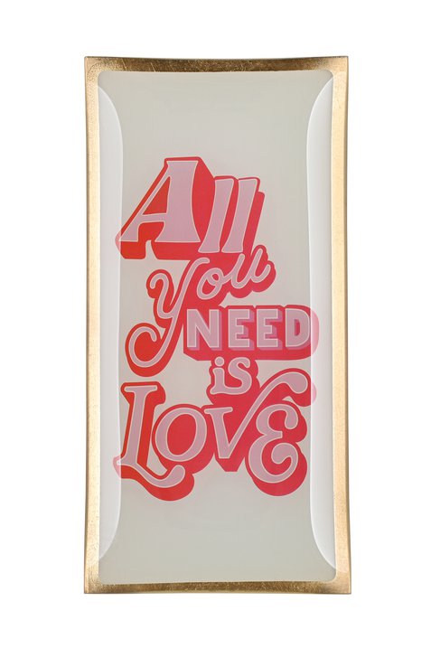 Love Plates, Glasteller, L, All you need is Love, weiss/pink